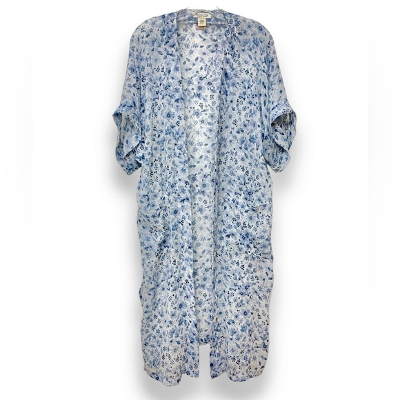 Rachel Zoe Dresses & Skirts - Rachel Zoe Blue Floral Kimono Robe Loungewear Cover Up Dress Women’s One size